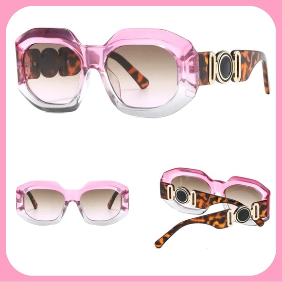 PINK AND GRAY TRANSLUCENT FRAMES WITH TEA LENSES-LUXURY OVERSIZED SUNNIES NEW - Picture 3 of 4